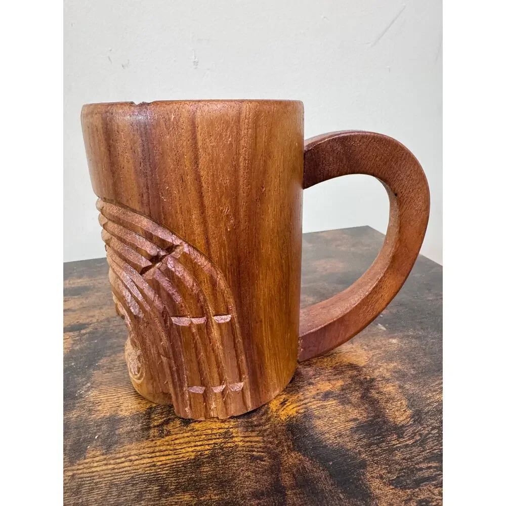 Vintage Polynesian Monkey Pod Tiki Wooden Mug